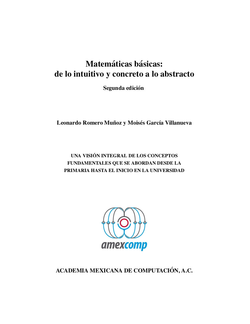 Libro: Matemáticas básicas: de lo intuitivo y concreto a lo abstracto (segunda edición)